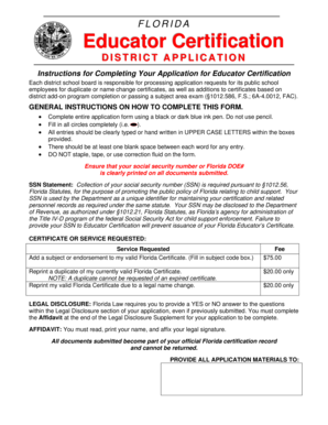 Florida Educator Certification District Application