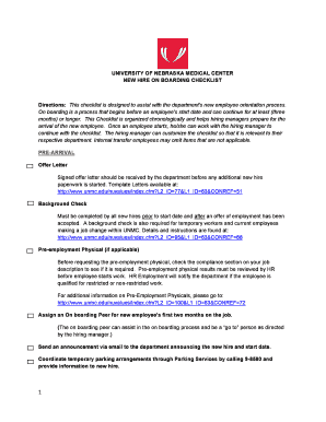 University of Nebraska Medical Center New Hire Onboarding Checklist