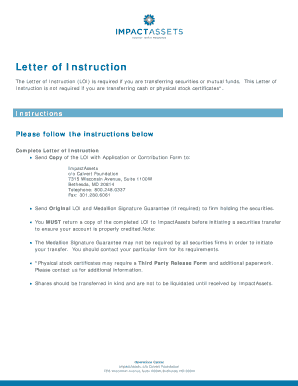 Letter of Instruction for Securities Transfer