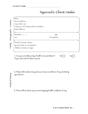 Ayurvedic Client Intake Form