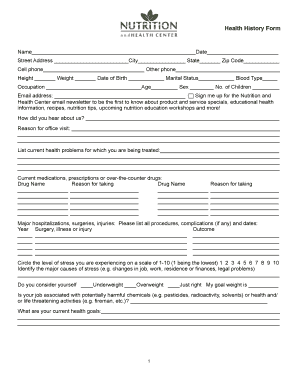Health History Form