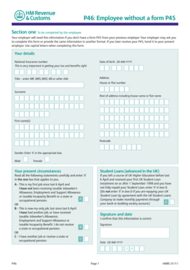 P46(2012) - Employee without a form P45. Your employer will need this information if you don't have a P45 from your previous employer. - aber ac