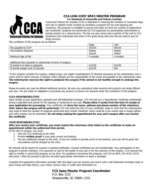 CCA Low-Cost Spay/Neuter Program Application
