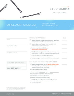 Regency Beauty Institute Enrollment Checklist