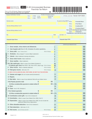 District of Columbia D-30 Franchise Tax Return