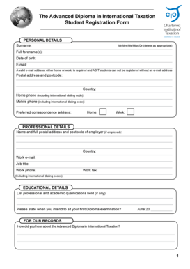 Student registration form