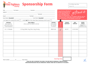 Sponsorship Form for The Fire Fighters Charity
