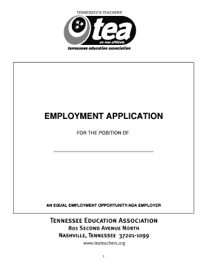 Tennessee Education Association Employment Application