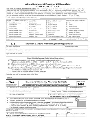 Arizona State Active Duty Payment Form 2010