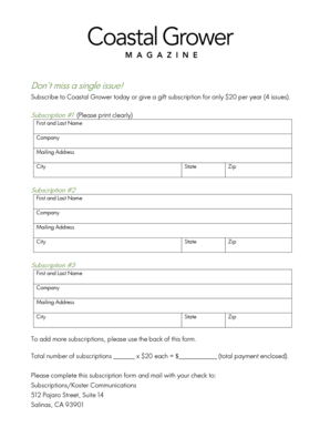 Coastal Grower Subscription Form