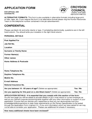 Croydon Council Job Application Form