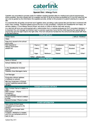 Special Diet Allergy Form