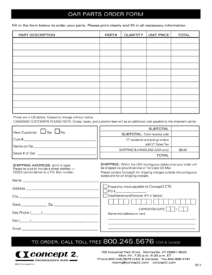 OAR Parts Order Form