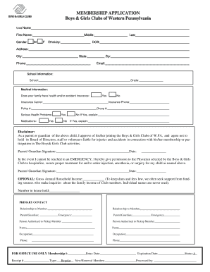 Boys & Girls Clubs of Western Pennsylvania Membership Application