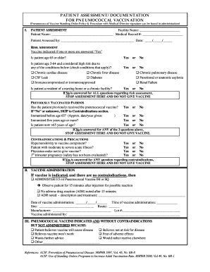 Pneumococcal and Influenza Vaccination Assessment Forms