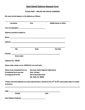 Diploma request form II.pdf - Rancocas Valley Regional High School