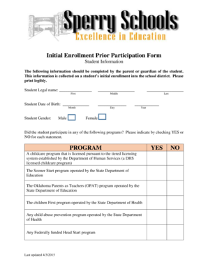 Oklahoma Student Initial Enrollment Form