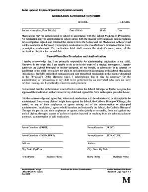 Illinois School Medication Authorization Form