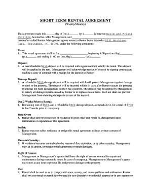 Short Term Rental Agreement