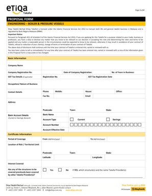 Engineering Boiler and Pressure Vessels Takaful Proposal Form