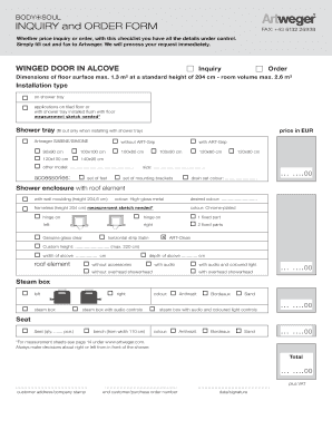 Artweger Shower Door Inquiry and Order Form