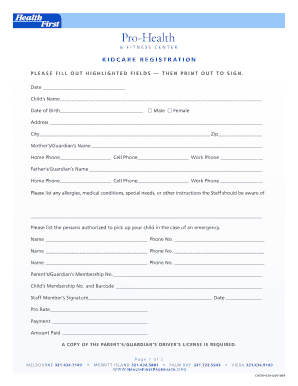 KidCare Registration and Hold Harmless Form
