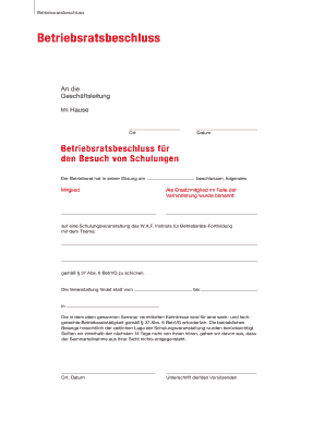 Betriebsratsbeschluss für Schulungsbesuch