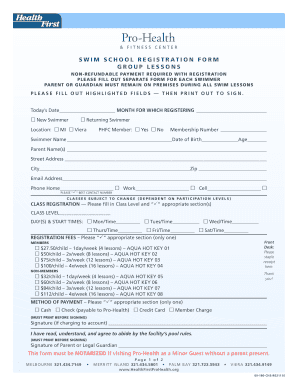 Swim School Registration Form