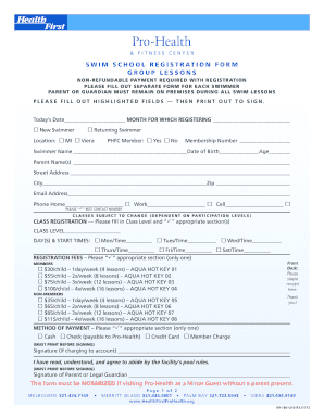 Swim School Registration Form