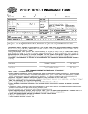 USA Volleyball HOA Participant Insurance Form