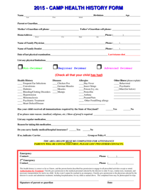 Camp Health History Form