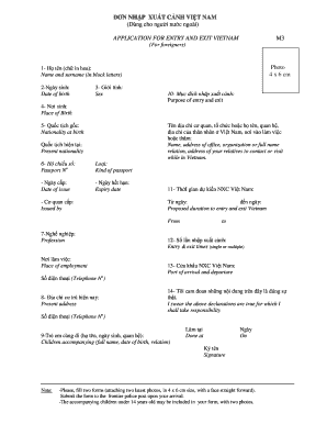 Application for Entry and Exit Vietnam