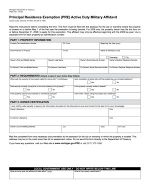 Michigan Principal Residence Exemption Form