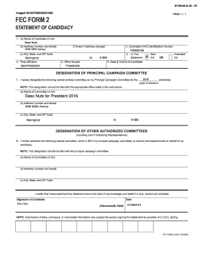 FEC Form 2 Statement of Candidacy