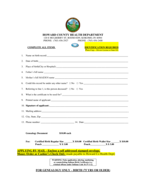 Indiana Birth Certificate Request Form