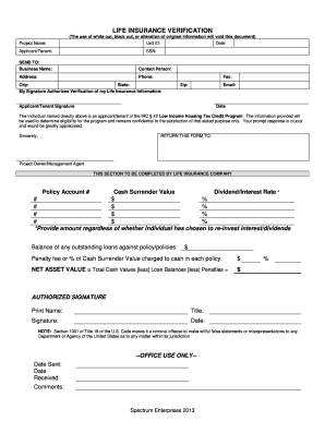 Life Insurance Verification Form