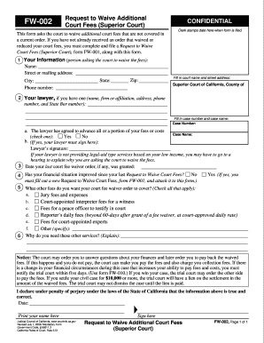 Request to Waive Additional Court Fees (Superior Court)