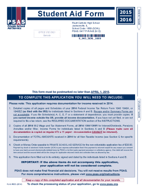 Student Aid Form 2015