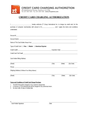 Credit Card Charging Authorization
