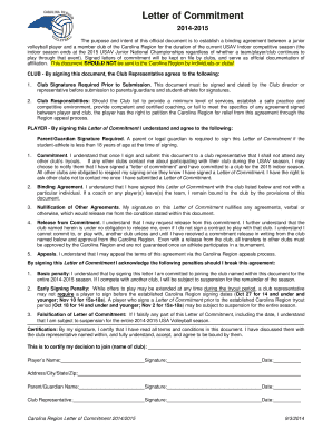 Carolina Region Volleyball Letter of Commitment