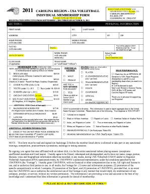 Carolina Region USA Volleyball Membership Form