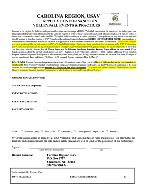Carolina Region USA Volleyball Sanction Application