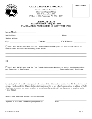 Child Care Grant Reimbursement Request