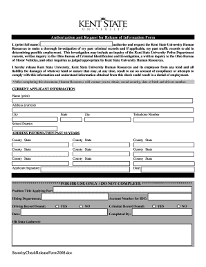 Authorization and Request for Release of Information Form