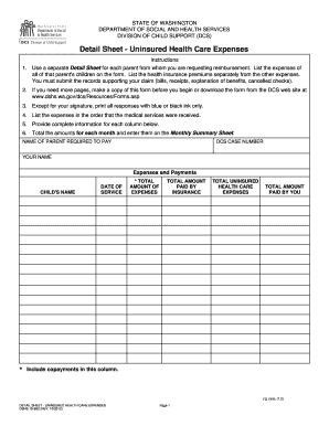 Washington Uninsured Health Care Expenses Detail Sheet
