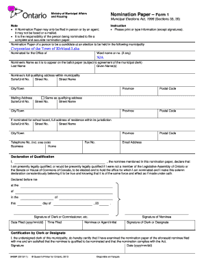 Ontario Nomination Paper Form 1