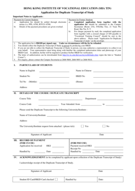 Application for Duplicate Transcript of Study