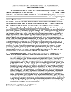 Addendum for Oil, Gas, and Minerals Reservation