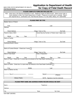 New York Fetal Death Record Application