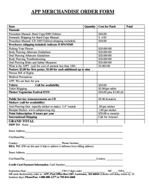 APP Merchandise Order Form